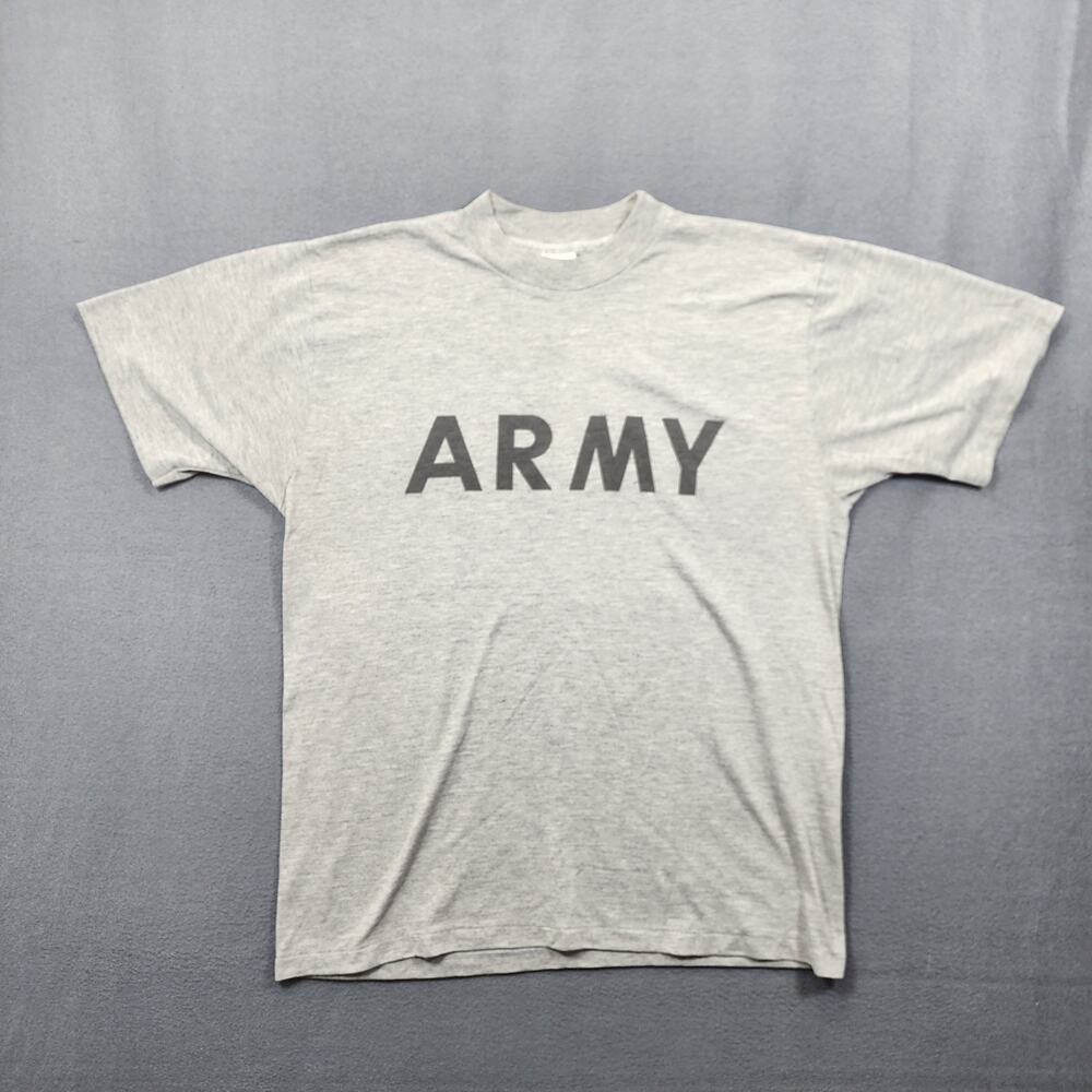 Vintage Military Threads ARMY Shirt Mens Medium Grey Single Stitch Short Sleeve